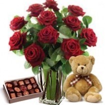 3 Roses with Teddy Bear