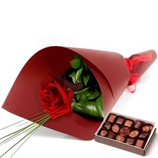 Single Rose With Chocolates