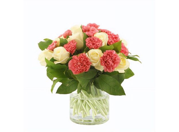 Pink Carnation & White Roses Bunch