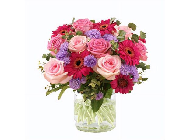 Roses And Gerberas With Vase